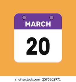 Calendar march 20 date icon vector calendar design and year illustration