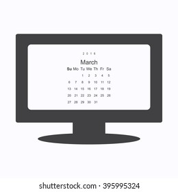 Calendar March 2016 vector design. Week starts from Sunday.