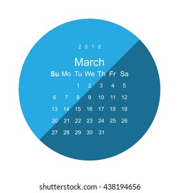 Calendar March 2016 vector design. Week starts from Sunday.