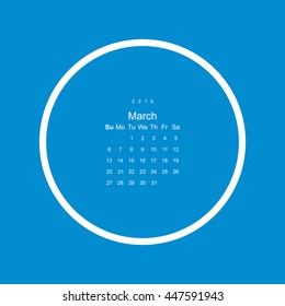 Calendar March 2016 vector design. Week starts from Sunday.