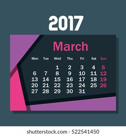 calendar march 2017 template icon