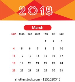 Calendar March 2018 with editable file