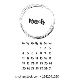 Calendar for March 2019