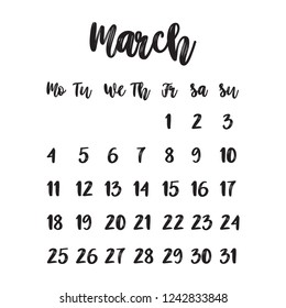 Calendar for March 2019