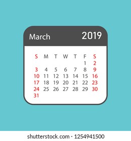 Calendar march 2019 year in simple style. Calendar planner design template. Agenda march monthly reminder. Business vector illustration.