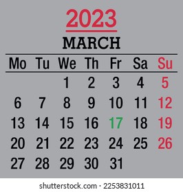 calendar of march 2023 icon vector editable and isolated on background
