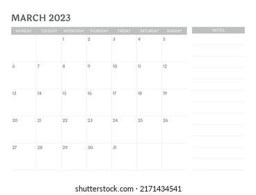 calendario marzo de 2023 con notas