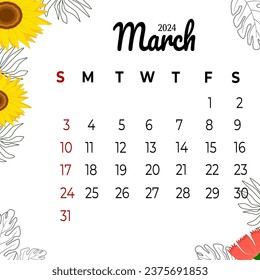 Calendario marzo 2024 semana inicio domingo