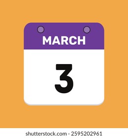 Calendar march 3 date icon vector calendar design and year illustration