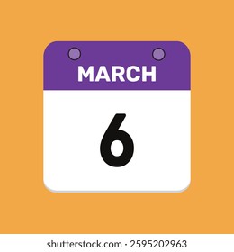Calendar march 6 date icon vector calendar design and year illustration