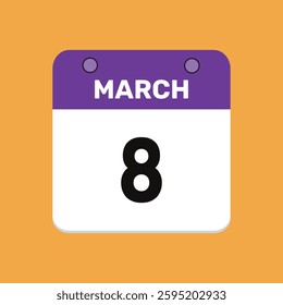 Calendar march 8 date icon vector calendar design and year illustration