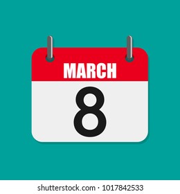 Calendar for March 8, Women's Day. Vector illustration. Simple colored calendar icon in flat design