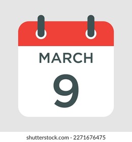 calendar - March 9 icon illustration isolated vector sign symbol