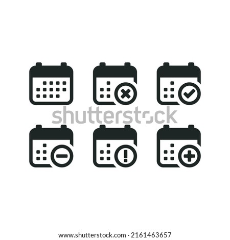 Calendar with mark check, cross, add, minus, exclamtion icon isolated on white background