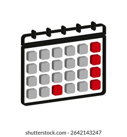 Calendar mark illustration. Highlighted date square. Bold red accent. Vector time reminder.