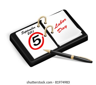 Calendar with a marked 5th of September, The Labor Day. Vector.