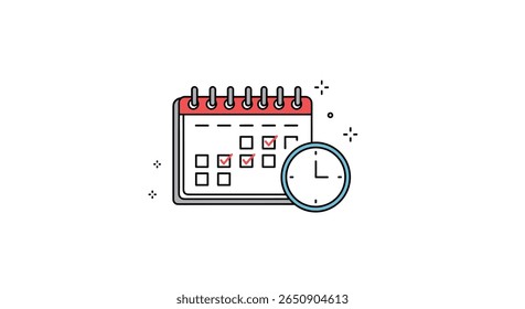 Calendar with marked dates and clock showing time management strategy for planning and scheduling work activities