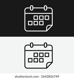 Calendar with Marked Dates on Black and White Backgrounds, Representing Schedule, Events, or Appointments, White Outline Icon
