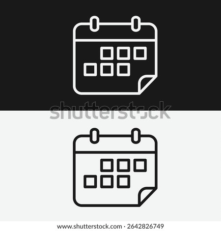 Calendar with Marked Dates on Black and White Backgrounds, Representing Schedule, Events, or Appointments, White Outline Icon