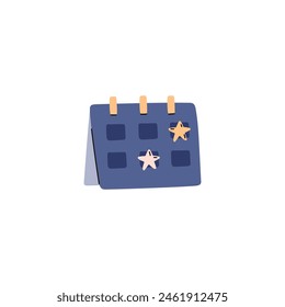 Calendar marked notice stars for reminder day. Organizer page with todo list for schedule appointment, event day planner vector flat illustration. Time and task management icon