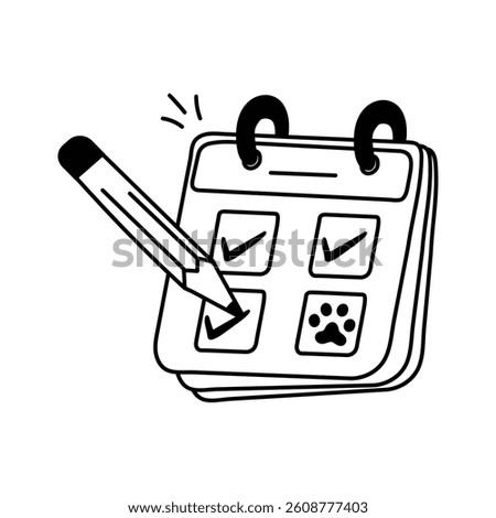 A calendar marked with a paw symbolizing pet care reminder vector design