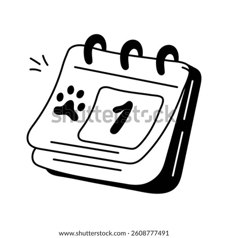 A calendar marked with a paw symbolizing pet care reminder vector design
