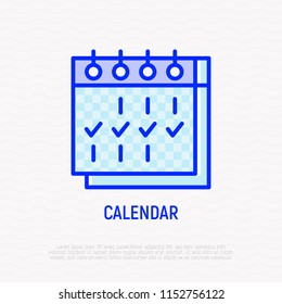 Calendar with marks thin line icon. Modern vector illustration.