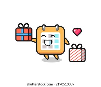 calendar mascot cartoon giving the gift , cute style design for t shirt, sticker, logo element