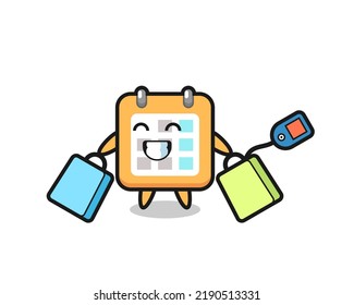 calendar mascot cartoon holding a shopping bag , cute style design for t shirt, sticker, logo element