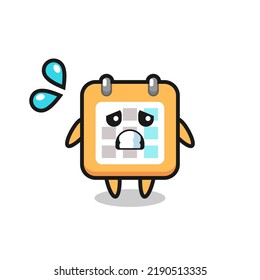 calendar mascot character with afraid gesture , cute style design for t shirt, sticker, logo element