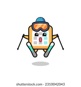 calendar mascot character as a ski player , cute style design for t shirt, sticker, logo element