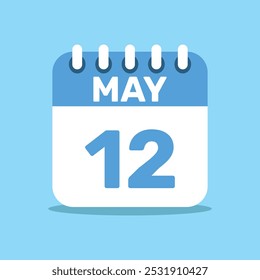 calendar May 12 blue color icon, paper planning design.