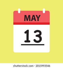 Calendar - May 13 icon illustration isolated vector sign symbol flat design red and white