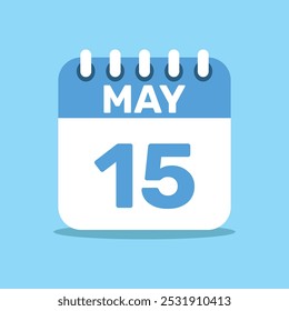 calendar May 15 blue color icon, paper planning design.