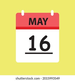Calendar - May 16 icon illustration isolated vector sign symbol flat design red and white