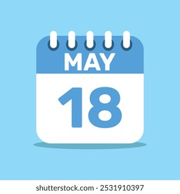 calendar May 18 blue color icon, paper planning design.