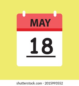 Calendar - May 18 icon illustration isolated vector sign symbol flat design red and white