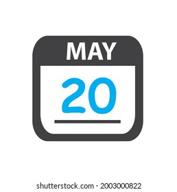 calendar - May 20 icon illustration, May flat vector design