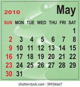 Calendar of May 2010 on abstract background. Week begins with Sunday. Vector illustration. Gradient mesh include.