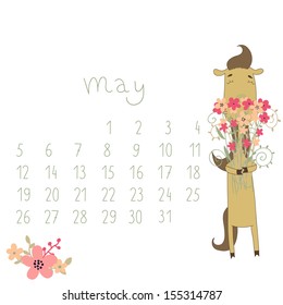 Calendar for May 2014. Calendar with the symbol of the eastern horoscope. Year of the Horse.