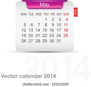 Calendar May 2014. Vector.