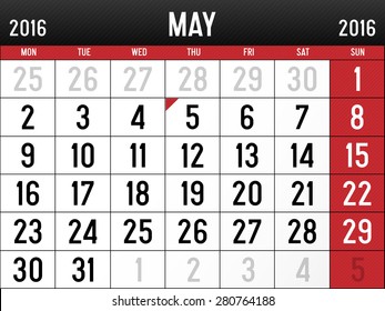 Calendar for May, 2016