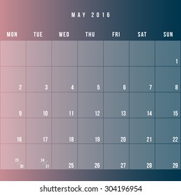 Calendar May 2016 vector design template - Minimalism Style