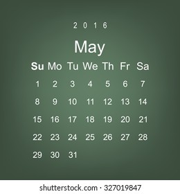 Calendar May 2016 vector design. Week starts from Sunday.