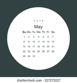 Calendar May 2016 vector design. Week starts from Sunday.