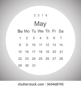 Calendar May 2016 vector design. Week starts from Sunday.