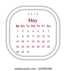 Calendar May 2016 vector design. Week starts from Sunday.