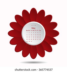 Calendar May 2016 vector design. Week starts from Sunday. icon, vector illustration. Modern design. Flat design style, flower icon