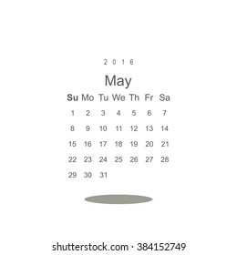 Calendar May 2016 vector design. Week starts from Sunday.