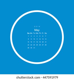 Calendar May 2016 vector design. Week starts from Sunday.
